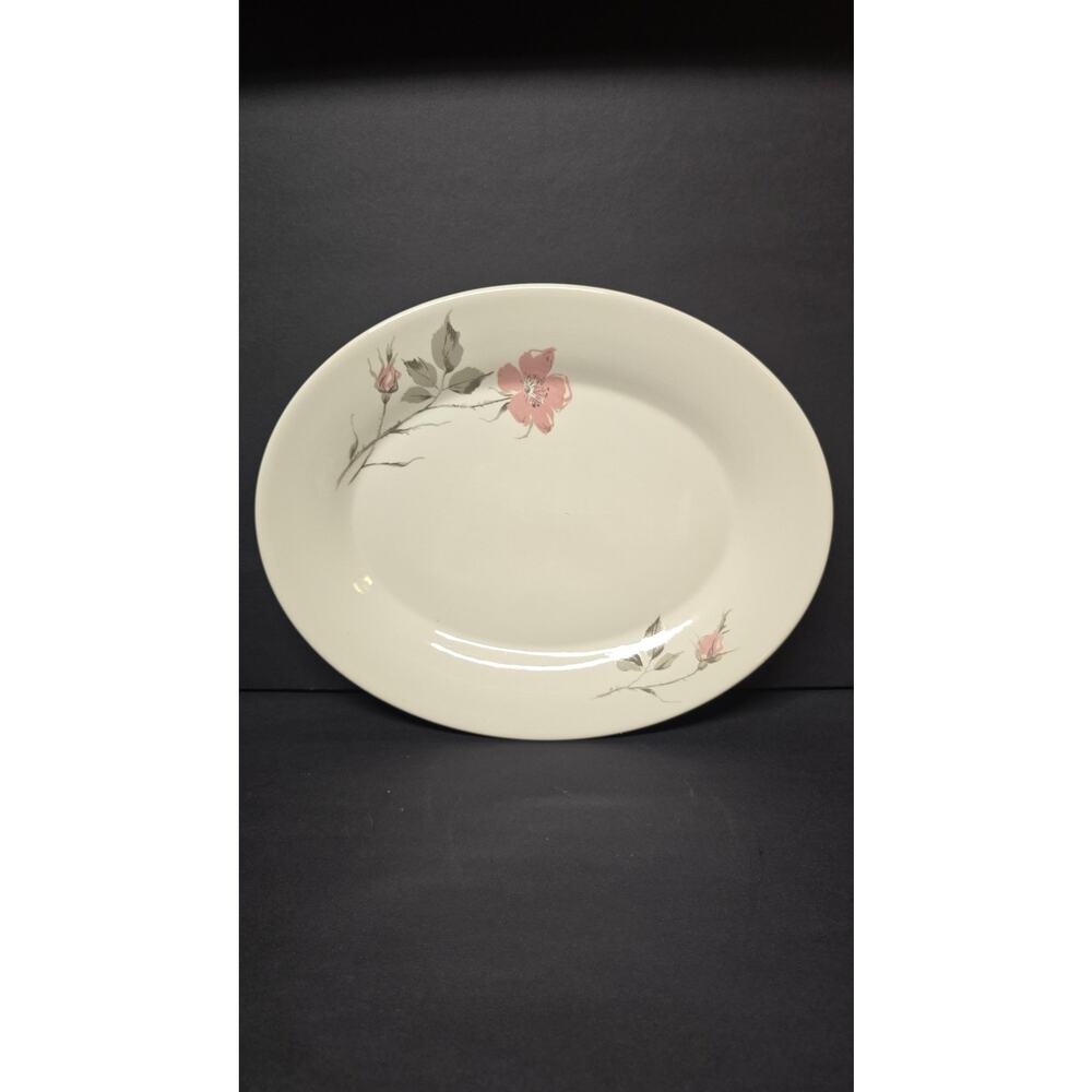 Edwin Knowles Dawn Rose White Floral 12.5" Oval Turkey Serving Platter Porcelain